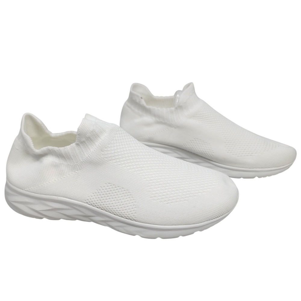 Womens White Knit Mesh Slip On Athletic Walking Sneakers Sock Shoes Size 8 NEW